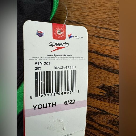 NWT New SPEEDO Rapid Spliced Energy Back Racing Swimsuit Black Green 22 - Picture 4 of 5